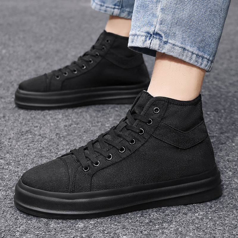 Solid Color Canvas Shoes, Lace Up High Top Walking Shoes